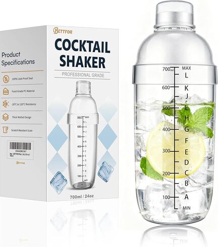 Plastic Cocktail Shaker with Measuring Scale 24oz (700ml), Leak-Proof & Shatter-Resistant Drink Mixer for Bartending, Protein Shakes, Iced Coffee & Milk Tea in Saudi Arabia