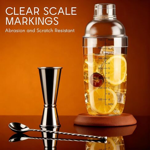 Plastic Cocktail Shaker with Measuring Scale 24oz (700ml), Leak-Proof & Shatter-Resistant Drink Mixer for Bartending, Protein Shakes, Iced Coffee & Milk Tea in Saudi Arabia