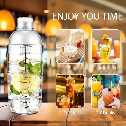 Plastic Cocktail Shaker with Measuring Scale 24oz (700ml), Leak-Proof & Shatter-Resistant Drink Mixer for Bartending, Protein Shakes, Iced Coffee & Milk Tea in Saudi Arabia