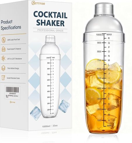 Plastic Cocktail Shaker with Measuring Scale 24oz (700ml), Leak-Proof & Shatter-Resistant Drink Mixer for Bartending, Protein Shakes, Iced Coffee & Milk Tea in Saudi Arabia