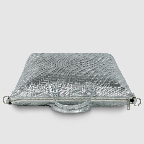Italian Genuine Metallic Suede Tote Bag for Women with Adjustable Strap & Zip Top | Everyday Woven-Texture Purse in Saudi Arabia
