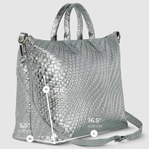 Italian Genuine Metallic Suede Tote Bag for Women with Adjustable Strap & Zip Top | Everyday Woven-Texture Purse in Saudi Arabia