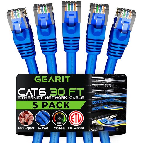 GEARit Cat 6 Ethernet Cable (50-Pack 3 Feet) Cat6 Network Patch, 10Gbps, RJ45, Snagless Cord, Gold-Plated Connectors, Internet for PC, TV, Tablet, Router, Printer, Servers, IT Data Center - Blue in Saudi Arabia