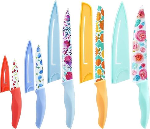 G.a HOMEFAVOR Knife Set, 5-piece Kitchen Knife Set Nonstick Coated with 5 Blade Guard, Multicolored in Saudi Arabia