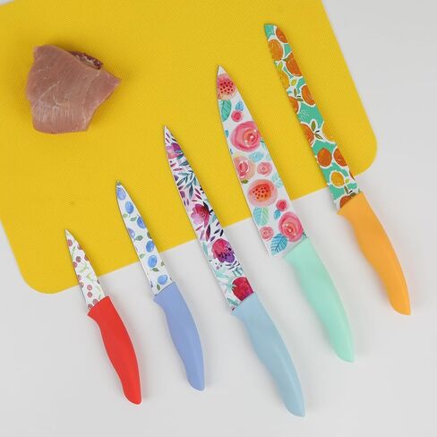 G.a HOMEFAVOR Knife Set, 5-piece Kitchen Knife Set Nonstick Coated with 5 Blade Guard, Multicolored in Saudi Arabia
