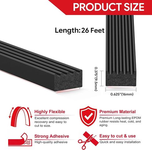 UIOCSSC 26Ft EPDM Rubber Weather Stripping Foam RV Door Seal Self-Adhesive Marine Hatch & RV Door Seal, Automotive Weatherstrip for Enclosed Trailer, Boat, Truck Bed & Home, W:0.625"; H:0.375" in Saudi Arabia