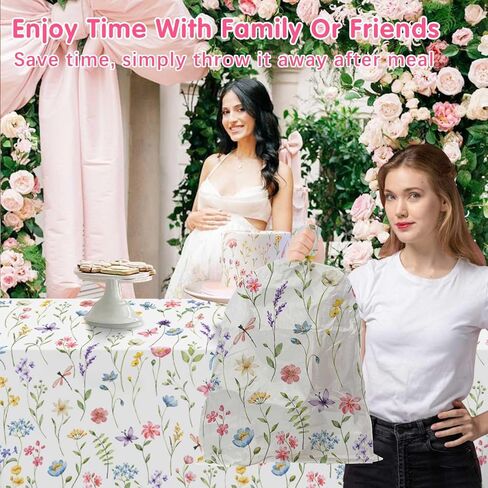 Homanu 3 عبوات من مفارش المائدة لتزيين حفلات الزهور البرية، مقاس كبير 54 × 108 بوصة، مفرش طاولة مستطيل من الزهور، غطاء طاولة بلاستيكي لتزيين حفلات أعياد الميلاد وحفلات استقبال المولود الجديد in Kuwait