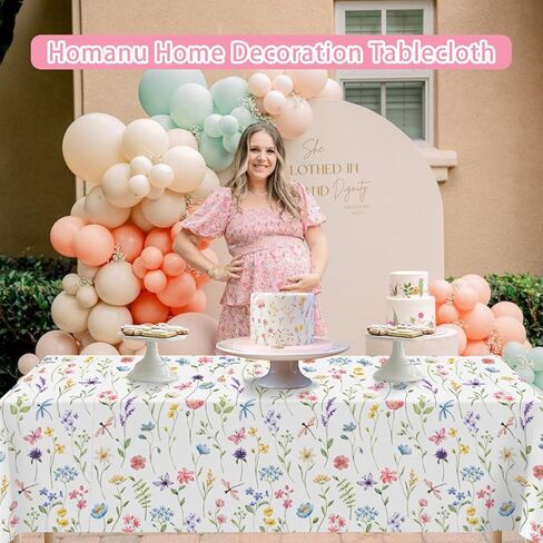 Homanu 3 عبوات من مفارش المائدة لتزيين حفلات الزهور البرية، مقاس كبير 54 × 108 بوصة، مفرش طاولة مستطيل من الزهور، غطاء طاولة بلاستيكي لتزيين حفلات أعياد الميلاد وحفلات استقبال المولود الجديد in Kuwait