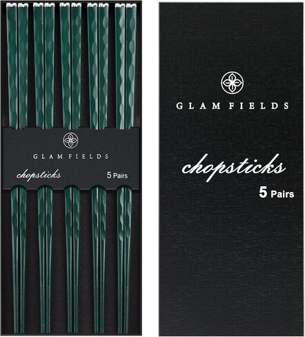 عيدان تناول الطعام قابلة لإعادة الاستخدام آمنة للاستخدام في غسالة الأطباق، GLAMFIELDS 5 أزواج 9.5 بوصة مجموعة أعواد التقطيع الفاخرة للسوشي والرامين والمطبخ الآسيوي، غير لامعة غير قابلة للانزلاق مع حقيبة هدايا، أزرق فاتح in Kuwait