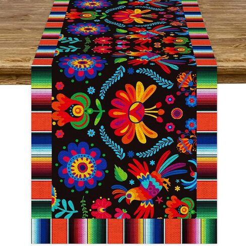 الكتان المكسيكي العيد الجدول عداء الديكور 72 × 13 بوصه طويلة الخامس من مايو ديا دي لوس Muertos العداءين مزرعة ريفي عداء يوم الموتى الديكور واللوازم للمطبخ الطعام ديكور المنزل الجدول in Saudi Arabia