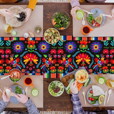 الكتان المكسيكي العيد الجدول عداء الديكور 72 × 13 بوصه طويلة الخامس من مايو ديا دي لوس Muertos العداءين مزرعة ريفي عداء يوم الموتى الديكور واللوازم للمطبخ الطعام ديكور المنزل الجدول in Saudi Arabia