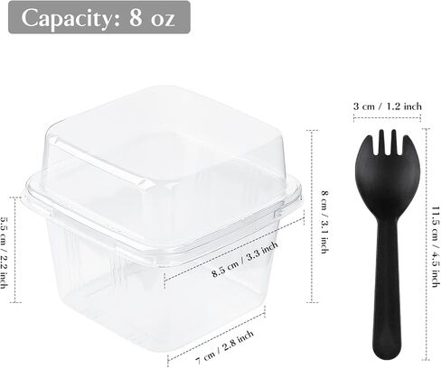TOFLEN 50Ct 8 oz Square Plastic Dessert Cups with Lids and Sporks, Clear Plastic Yogurt Parfait Cups Cake Cups for Mousse, Fruit, Banana Pudding Cups in Saudi Arabia