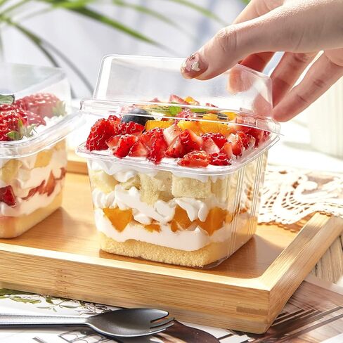 TOFLEN 50Ct 8 oz Square Plastic Dessert Cups with Lids and Sporks, Clear Plastic Yogurt Parfait Cups Cake Cups for Mousse, Fruit, Banana Pudding Cups in Saudi Arabia