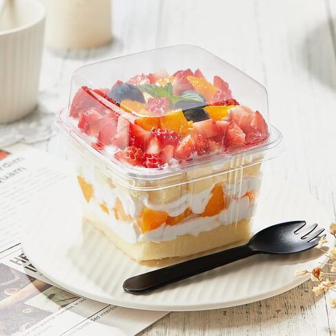 TOFLEN 50Ct 8 oz Square Plastic Dessert Cups with Lids and Sporks, Clear Plastic Yogurt Parfait Cups Cake Cups for Mousse, Fruit, Banana Pudding Cups in Saudi Arabia