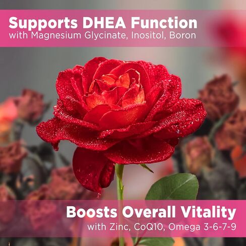 مكمل DHEA للنساء، DHEA 50 مجم مع أوميغا 3، مزيج المغنيسيوم ومضادات الأكسدة، يدعم توازن الهرمونات، الشيخوخة الصحية، المناعة والطاقة، DHEA 25 مجم لكل علكة، غير معدل وراثيًا، خالي من السكر، 60 قيراط in Saudi Arabia