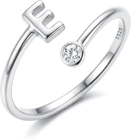 MILACOLATO 925 Sterling Silver Initial Rings for Women Teen Girl 18K White Gold Plated Letter Rings Adjustable Capital Letter Ring Stackable Thumb Pinky Rings for Mothers Birthday Valentine's Day Gifts Jewelry in Saudi Arabia