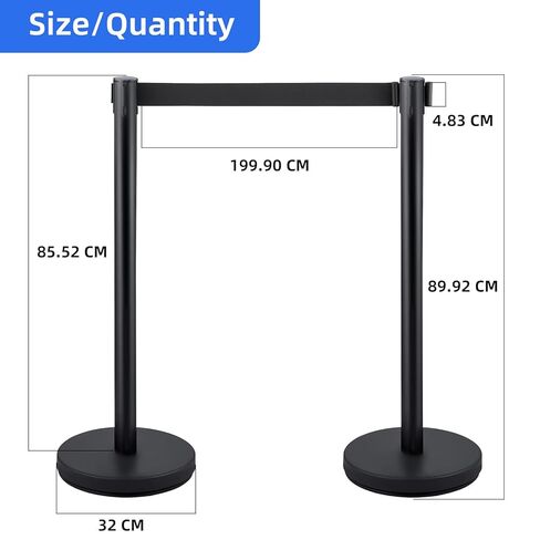 4Pcs Crowd Control Stanchion Set, 90CM Height Black Crowd Control Barrier with 6.6 FT/2M Black Retractable Belt and Plastic Base for Store Queues, Airport Lines, Event Entries in Saudi Arabia