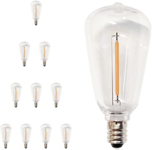 لمبات بديلة ST38 25 حزمة، مصابيح LED مقاومة للماء IP65 مقاومة للكسر، قاعدة شمعدان E12، أبيض دافئ قابل للتعتيم 2700 ك، لأضواء سلسلة خارجية، فناء، ثريا ومروحة سقف in Saudi Arabia