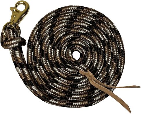 Kensington Clinician Equine Training Lead Rope – 10ft Heavy Duty Braided Horse Lead with Swivel Bull Snap | Color: Brown - Tan - White - Black w/Gold in Saudi Arabia