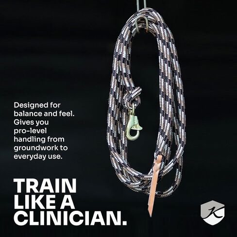 Kensington Clinician Equine Training Lead Rope – 10ft Heavy Duty Braided Horse Lead with Swivel Bull Snap | Color: Brown - Tan - White - Black w/Gold in Saudi Arabia