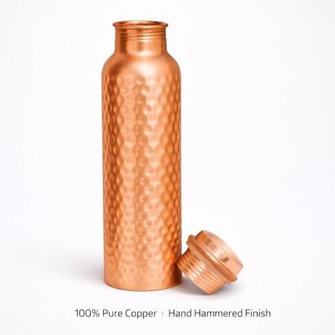 100% Pure Copper Water Bottle for Drinking – 34 oz – Extra Large, Hammered Ayurvedic Water Bottle, Handmade Leak-Proof Wide Mouth Design, Reusable & BPA-Free, Free Cleaning Brush in Saudi Arabia