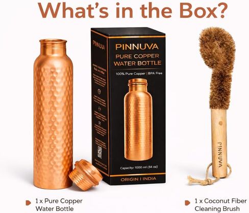 100% Pure Copper Water Bottle for Drinking – 34 oz – Extra Large, Hammered Ayurvedic Water Bottle, Handmade Leak-Proof Wide Mouth Design, Reusable & BPA-Free, Free Cleaning Brush in Saudi Arabia