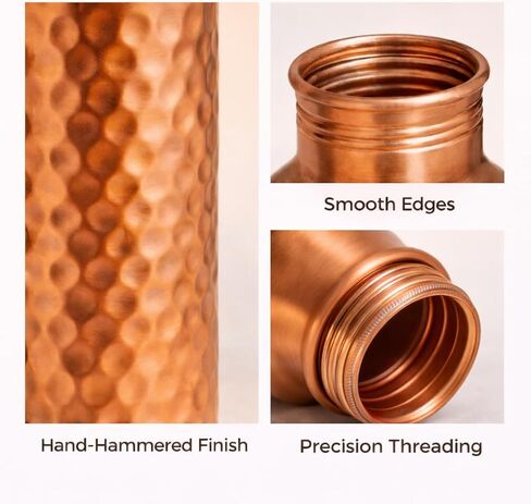 100% Pure Copper Water Bottle for Drinking – 34 oz – Extra Large, Hammered Ayurvedic Water Bottle, Handmade Leak-Proof Wide Mouth Design, Reusable & BPA-Free, Free Cleaning Brush in Saudi Arabia