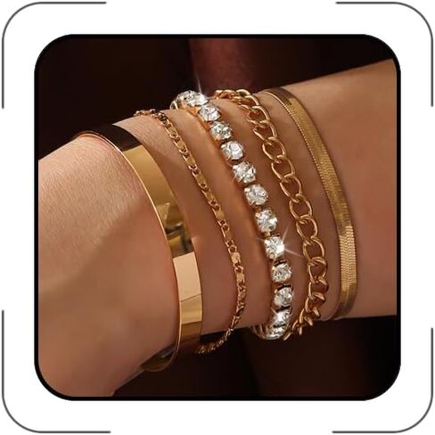 Gold Bracelets for Women Trendy Stackable Paperclip Link Chain Bracelets Adjustable Waterproof Layered Cuban Gold Cuff Bracelet Set in Saudi Arabia