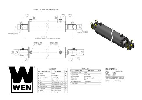 أسطوانة Wen Clevis الهيدروليكية ذات التجويف 4 بوصة والشوط 8 بوصة (CC-4008) in Saudi Arabia