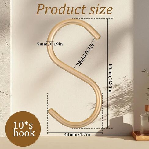 Gold S Hooks for Hanging, 10 Pieces Aluminum S Hooks Heavy Duty Curtain Shower Ornament Hook Large S-Shaped Jean Hook for Closet Plants Clothes Jeans Living Room Outdoors Hanging in Kuwait