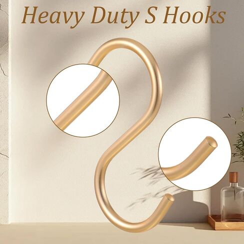 Gold S Hooks for Hanging, 10 Pieces Aluminum S Hooks Heavy Duty Curtain Shower Ornament Hook Large S-Shaped Jean Hook for Closet Plants Clothes Jeans Living Room Outdoors Hanging in Kuwait
