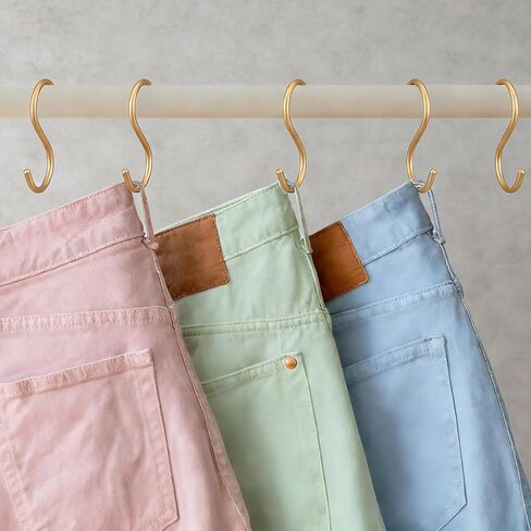 Gold S Hooks for Hanging, 10 Pieces Aluminum S Hooks Heavy Duty Curtain Shower Ornament Hook Large S-Shaped Jean Hook for Closet Plants Clothes Jeans Living Room Outdoors Hanging in Kuwait
