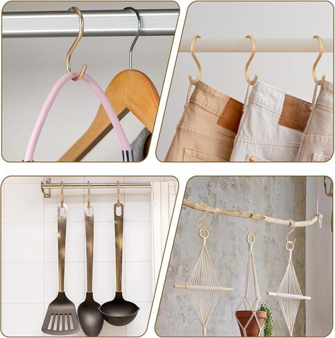 Gold S Hooks for Hanging, 10 Pieces Aluminum S Hooks Heavy Duty Curtain Shower Ornament Hook Large S-Shaped Jean Hook for Closet Plants Clothes Jeans Living Room Outdoors Hanging in Kuwait