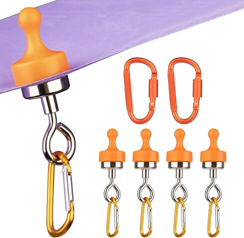 Magnetic Hooks for Canopy for Camping Trip, 4 Pack Skylight Tent Fixer Hook with 2 Pack Large Size Buckle，Heavy Duty Earth Magnets,Suitable Tents Swivel Snap (Large & Orange) in Saudi Arabia