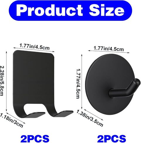 Qianyu Razor Holder Stainless Steel Shower Hooks + Heavy Duty Adhesive Waterproof Wall Hooks Bathroom for Razor Loofah Sponge Towels Coats Hats (4 Pack) - Black in Saudi Arabia
