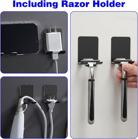 Qianyu Razor Holder Stainless Steel Shower Hooks + Heavy Duty Adhesive Waterproof Wall Hooks Bathroom for Razor Loofah Sponge Towels Coats Hats (4 Pack) - Black in Saudi Arabia