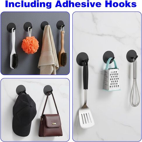 Qianyu Razor Holder Stainless Steel Shower Hooks + Heavy Duty Adhesive Waterproof Wall Hooks Bathroom for Razor Loofah Sponge Towels Coats Hats (4 Pack) - Black in Saudi Arabia