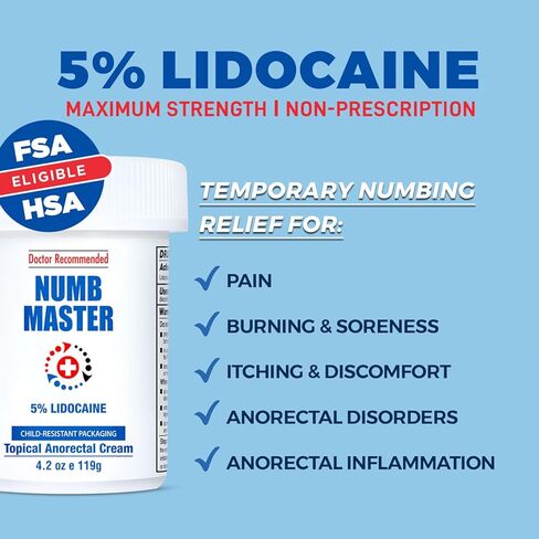 Numb Master 5% Lidocaine Numbing Cream Maximum Strength Liposomal, 4.2 oz Jar, Fast Burn Itch Pain Relief Cream with Aloe Allantoin Vitamin E, Gentle Soothing Promote Healing Topical Anesthetic in Saudi Arabia