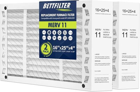 فلتر هواء فرن تيار متردد 16x25x4 متوافق مع هانيويل FC100A1029، استبدال فلتر MERV 11 HAVC، الحجم الفعلي: 15.94 بوصة × 24.86 بوصة × 4.38 بوصة، عبوة من قطعتين in Saudi Arabia