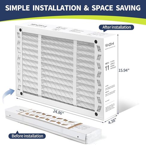 فلتر هواء فرن تيار متردد 16x25x4 متوافق مع هانيويل FC100A1029، استبدال فلتر MERV 11 HAVC، الحجم الفعلي: 15.94 بوصة × 24.86 بوصة × 4.38 بوصة، عبوة من قطعتين in Saudi Arabia