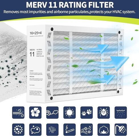 فلتر هواء فرن تيار متردد 16x25x4 متوافق مع هانيويل FC100A1029، استبدال فلتر MERV 11 HAVC، الحجم الفعلي: 15.94 بوصة × 24.86 بوصة × 4.38 بوصة، عبوة من قطعتين in Saudi Arabia