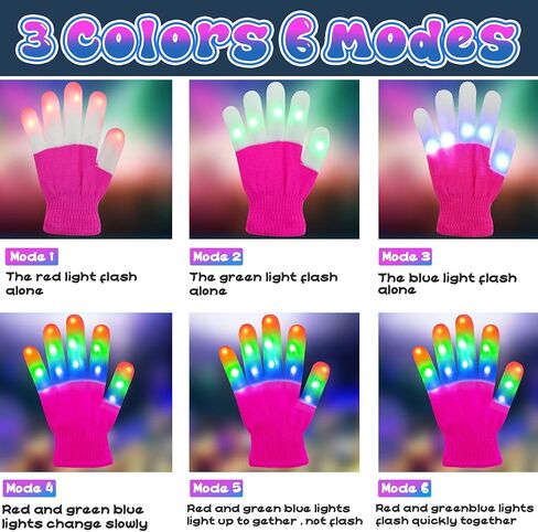 Gifts for 4 5 6 7 8 9 Year Old, LED Gloves Birthday Gifts for Boys Girls Age 3-10 Easter for 5-10 Year Old Girls Boys Stocking Stuffers - Black in Saudi Arabia