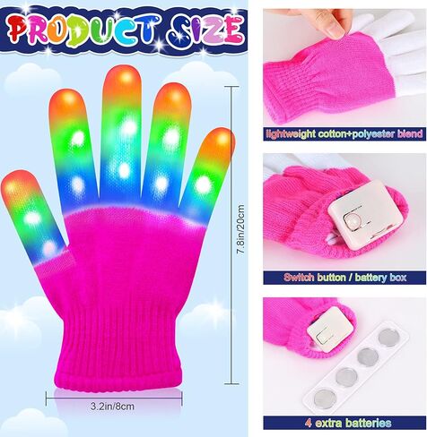 Gifts for 4 5 6 7 8 9 Year Old, LED Gloves Birthday Gifts for Boys Girls Age 3-10 Easter for 5-10 Year Old Girls Boys Stocking Stuffers - Black in Saudi Arabia
