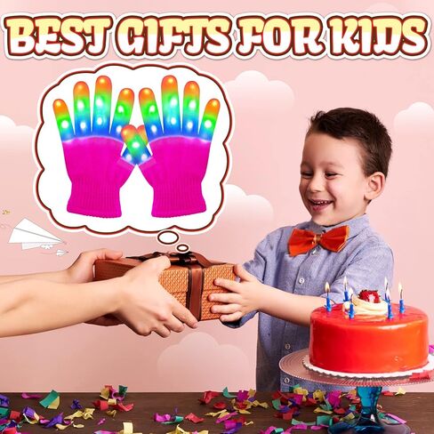 Gifts for 4 5 6 7 8 9 Year Old, LED Gloves Birthday Gifts for Boys Girls Age 3-10 Easter for 5-10 Year Old Girls Boys Stocking Stuffers - Black in Saudi Arabia