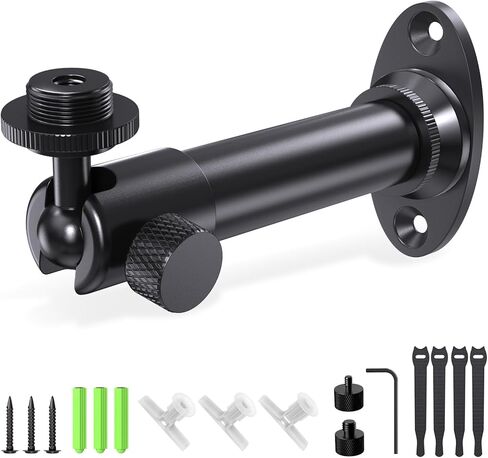 Microphone Wall Mount Bracket with Ball Head, 360° Swivel Mic Mount with 5/8"-27, 1/4" & 3/8" Screw Adapters, Flange & Ceiling Mount for Mics, Webcams and Lights, Ideal for Studio, Podcasting, Church in Saudi Arabia