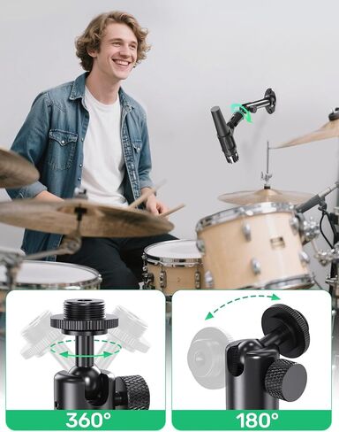 Microphone Wall Mount Bracket with Ball Head, 360° Swivel Mic Mount with 5/8"-27, 1/4" & 3/8" Screw Adapters, Flange & Ceiling Mount for Mics, Webcams and Lights, Ideal for Studio, Podcasting, Church in Saudi Arabia