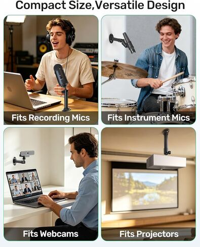 Microphone Wall Mount Bracket with Ball Head, 360° Swivel Mic Mount with 5/8"-27, 1/4" & 3/8" Screw Adapters, Flange & Ceiling Mount for Mics, Webcams and Lights, Ideal for Studio, Podcasting, Church in Saudi Arabia