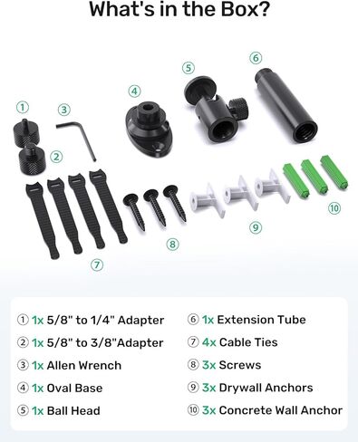 Microphone Wall Mount Bracket with Ball Head, 360° Swivel Mic Mount with 5/8"-27, 1/4" & 3/8" Screw Adapters, Flange & Ceiling Mount for Mics, Webcams and Lights, Ideal for Studio, Podcasting, Church in Saudi Arabia