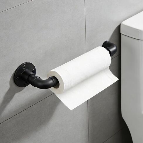 BeBecome Farmhouse Toilet Paper Holder, Rustic Industrial Pipe Toilet Paper Roll Holder, Wall Mounted Iron Tissue Holder for Western Bathroom Decor, Vintage Farmhouse Style (Long) in Saudi Arabia
