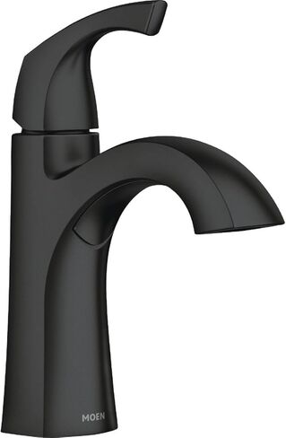 صنبور حوض الحمام Moen Lindor 84505BL باللون الأسود غير اللامع بمقبض واحد مع فتحة تصريف ولوحة سطح السفينة in Saudi Arabia